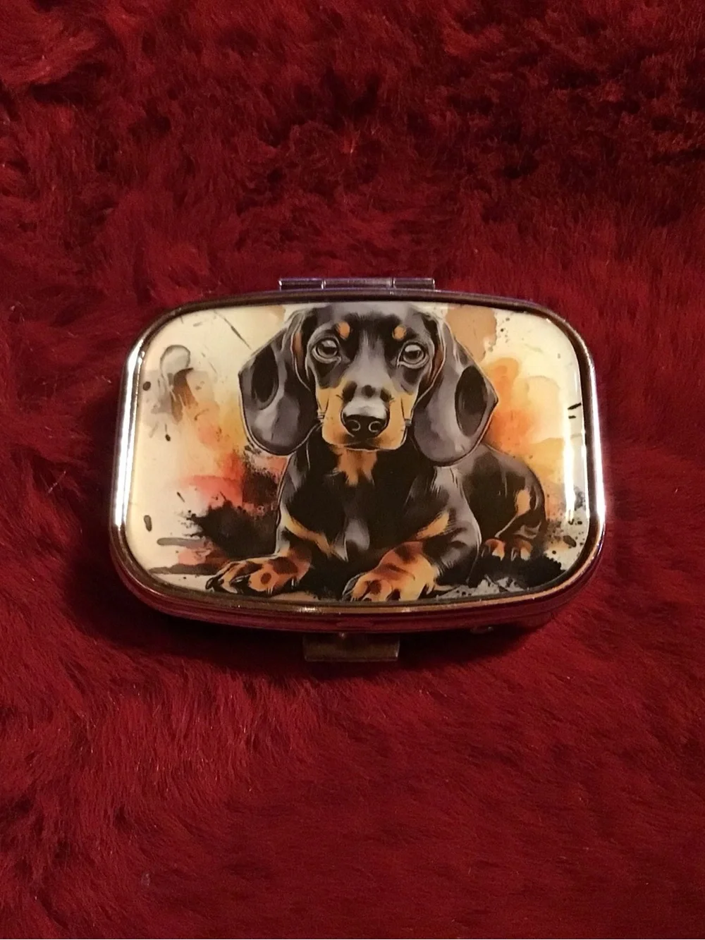 Dachshund Print Pill Box – Black and Brown Dog Design